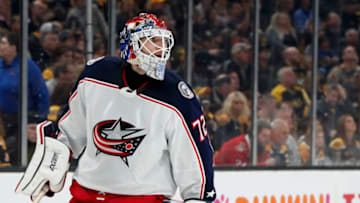 BOSTON, MA - APRIL 27: Columbus Blue Jackets goalie Sergei Bobrovsky (72) during Game 2 of the Second Round 2019 Stanley Cup Playoffs between the Boston Bruins and the Columbus Blue Jackets on April 27, 2019, at TD Garden in Boston, Massachusetts. (Photo by Fred Kfoury III/Icon Sportswire via Getty Images)