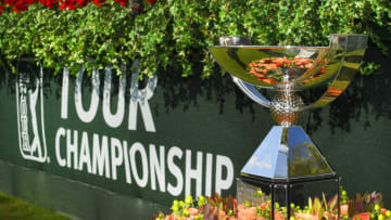 ATLANTA, GA - SEPTEMBER 21: The FedExCup trophy is displayed on the first hole during the first round of the TOUR Championship, the final event of the FedExCup Playoffs, at East Lake Golf Club on September 21, 2017 in Atlanta, Georgia. (Photo by Stan Badz/PGA TOUR)
