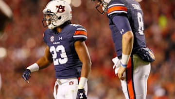 Auburn receiver Ryan Davis (23) caught a team-record 84 passes last season and Jarrett Stidham (8) will look for him often in 2018. (Photo by Kevin C. Cox/Getty Images)