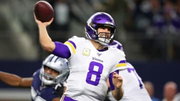 ARLINGTON, TEXAS - NOVEMBER 10: Kirk Cousins #8 of the Minnesota Vikings throws a pass during the first half against the Dallas Cowboys at AT&T Stadium on November 10, 2019 in Arlington, Texas. (Photo by Tom Pennington/Getty Images)