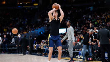 Denver Nuggets forward Michael Porter Jr. (1) warms up before the game against the Golden State Warriors at Ball Arena on 10 Mar. 2022. (Isaiah J. Downing-USA TODAY Sports)