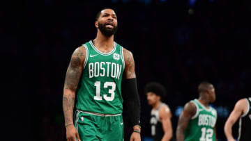 NEW YORK, NEW YORK - JANUARY 14: Marcus Morris #13 of the Boston Celtics reacts to a call during the fourth quarter of the game against the Brooklyn Nets at Barclays Center on January 14, 2019 in the Brooklyn borough of New York City. The Nets defeat the Celtics 109-102. NOTE TO USER: User expressly acknowledges and agrees that, by downloading and or using this photograph, User is consenting to the terms and conditions of the Getty Images License Agreement. (Photo by Sarah Stier/Getty Images)
