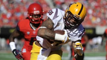 Nov 28, 2014; Tucson, AZ, USA; Arizona State Sun Devils wide receiver Jaelen Strong (21) runs the ball during the first quarter against the Arizona Wildcats of the territorial cup at Arizona Stadium. Mandatory Credit: Casey Sapio-USA TODAY Sports