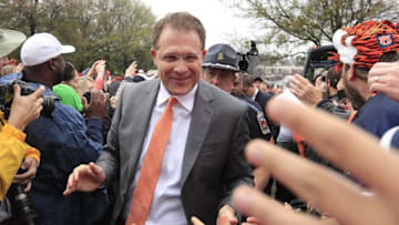 Dec 30, 2015; Birmingham, AL, USA; Auburn Tigers head coach Gus Malzahn enters Legion Field prior to the Birmingham Bowl against Memphis Tigers. Mandatory Credit: Marvin Gentry-USA TODAY Sports