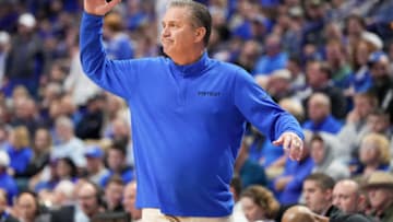 LEXINGTON, KENTUCKY - JANUARY 03: Head coach John Calipari of the Kentucky Wildcats reacts in the first half against the LSU Tigers at Rupp Arena on January 03, 2023 in Lexington, Kentucky. (Photo by Dylan Buell/Getty Images)