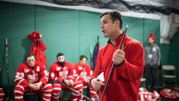 BOSTON, MA - JANUARY 08: Boston University Terriers men's hockey coach David Quinn coaches his team before they faced the University of Massachusetts Minuteman at Fenway Park on January 8, 2017 in Boston, Massachusetts. (Photo by Michael Ivins/Boston Red Sox/Getty Images)