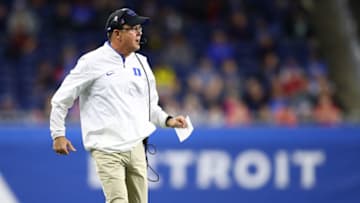 DETROIT, MI - DECEMBER 26: Head coach David Cutcliffe of the Duke Blue Devils reacts while playing the Northern Illinois Huskies in the Quick Lane Bowl at Ford Field on December 26, 2017 in Detroit Michigan. (Photo by Gregory Shamus/Getty Images)