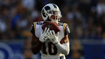 LOS ANGELES, CA - NOVEMBER 26: Pharoh Cooper #10 of the Los Angeles Rams catches the ball on a punt return during the second half of a game against the New Orleans Saints at Los Angeles Memorial Coliseum on November 26, 2017 in Los Angeles, California. (Photo by Sean M. Haffey/Getty Images)