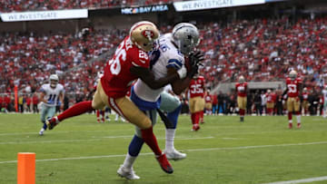 SANTA CLARA, CA - OCTOBER 02: Terrance Williams #83 of the Dallas Cowboys makes a leaping catch for a touchdown against Tramaine Brock #26 of the San Francisco 49ers during the second quarter at Levi's Stadium on October 2, 2016 in Santa Clara, California. (Photo by Ezra Shaw/Getty Images)