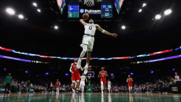 Boston Celtics forward Jayson Tatum (0) goes in for a dunk against the New Orleans Pelicans Credit: Winslow Townson-USA TODAY Sports