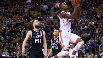 TORONTO, ON - OCTOBER 5: Delon Wright #55 of the Toronto Raptors shoots the ball during the second half of an NBA preseason game against of Melbourne United at Scotiabank Arena on October 5, 2018 in Toronto, Canada. NOTE TO USER: User expressly acknowledges and agrees that, by downloading and or using this photograph, User is consenting to the terms and conditions of the Getty Images License Agreement. (Photo by Vaughn Ridley/Getty Images)