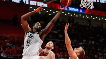 BEIJING, CHINA - SEPTEMBER 14: Harrison Barnes #8 of USA goes to the basket during FIBA World Cup 2019 Games 7-8 match between the United States and Poland at Cadillac Arena on September 14, 2019 in Beijing, China. (Photo by VCG/VCG via Getty Images)