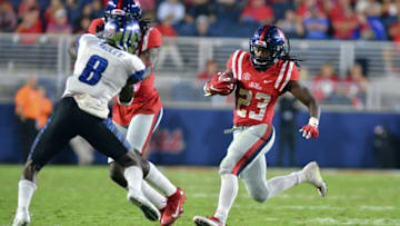 Oct 1, 2016; Oxford, MS, USA; Mississippi Rebels running back Eugene Brazley (23) runs the ball during the fourth quarter of the game against the Memphis Tigers at Vaught-Hemingway Stadium. Mississippi won 48-28. Mandatory Credit: Matt Bush-USA TODAY Sports