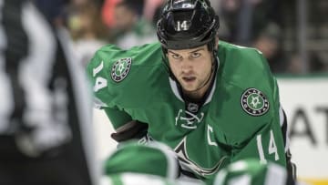 Nov 15, 2016; Dallas, TX, USA; Dallas Stars left wing Jamie Benn (14) waits for the face-off against the New Jersey Devils during the first period at the American Airlines Center. Mandatory Credit: Jerome Miron-USA TODAY Sports