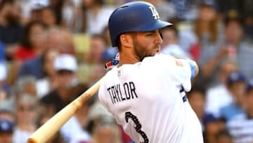 LOS ANGELES, CA - JULY 04: Chris Taylor #3 of the Los Angeles Dodgers singles in a run in the third inning of the game against the Pittsburgh Pirates at Dodger Stadium on July 4, 2018 in Los Angeles, California. (Photo by Jayne Kamin-Oncea/Getty Images)