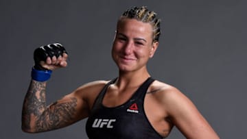 BROOKLYN, NEW YORK - APRIL 07: Ashlee Evans-Smith poses for a portrait backstage after her victory over Bec Rawlings during the UFC 223 event inside Barclays Center on April 7, 2018 in Brooklyn, New York. (Photo by Mike Roach/Zuffa LLC/Zuffa LLC via Getty Images)