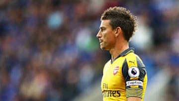 LEICESTER, ENGLAND - AUGUST 20: Laurent Koscielny of Arsenal looks on during the Premier League match between Leicester City and Arsenal at The King Power Stadium on August 20, 2016 in Leicester, England. (Photo by Michael Steele/Getty Images)