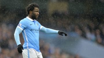 MANCHESTER, ENGLAND - APRIL 09: Wilfried Bony of Manchester City gestures during the Barclays Premier League match between Manchester City and West Bromwich Albion at Etihad Stadium on April 9, 2016 in Manchester, England (Photo by Adam Fradgley - AMA/West Bromwich Albion FC via Getty Images)