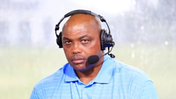 HOBE SOUND, FLORIDA - MAY 24: Charles Barkley commentates from the booth during The Match: Champions For Charity at Medalist Golf Club on May 24, 2020 in Hobe Sound, Florida. (Photo by Cliff Hawkins/Getty Images for The Match)