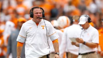KNOXVILLE, TN - SEPTEMBER 09: Head coach Butch Jones of the Tennessee Volunteers reacts during the second half of the game against the Indiana State Sycamores at Neyland Stadium on September 9, 2017 in Knoxville, Tennessee. (Photo by Michael Reaves/Getty Images)