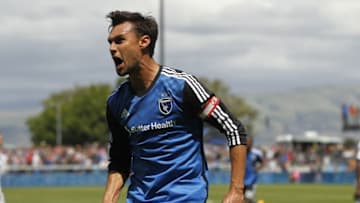 Apr 24, 2016; San Jose, CA, USA; San Jose Earthquakes forward Chris Wondolowski (8) reacts after scoring a goal on a penalty kick against the Sporting Kansas City in the second half at Avaya Stadium. The Earthquakes defeated the Sporting Kansas City 1-0. Mandatory Credit: Cary Edmondson-USA TODAY Sports