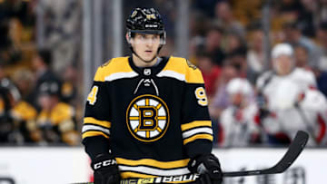 BOSTON, MA - SEPTEMBER 16: Jakub Lauko #94 of the Boston Bruins looks on during the first period at TD Garden on September 16, 2018 in Boston, Massachusetts. (Photo by Maddie Meyer/Getty Images)