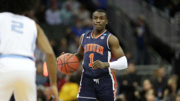 KANSAS CITY, MISSOURI - MARCH 29: Jared Harper #1 of the Auburn Tigers dribbles against the North Carolina Tar Heels during the 2019 NCAA Basketball Tournament Midwest Regional at Sprint Center on March 29, 2019 in Kansas City, Missouri. (Photo by Christian Petersen/Getty Images)