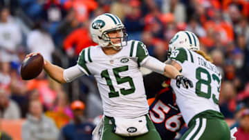 DENVER, CO - DECEMBER 10: Quarterback Josh McCown No. 15 of the New York Jets throws against the Denver Broncos at Sports Authority Field at Mile High on December 10, 2017 in Denver, Colorado. (Photo by Dustin Bradford/Getty Images)