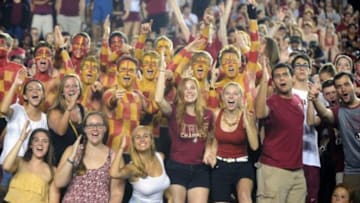 Sep 6, 2014; Tallahassee, FL, USA; Florida State Seminoles fans cheer on their team during the second half of the game against the Citadel Bulldogs at Doak Campbell Stadium. Mandatory Credit: Melina Vastola-USA TODAY Sports
