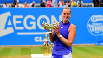 BIRMINGHAM, ENGLAND - JUNE 25: Petra Kvitova of Czech Republic poses with the Maud Watson Trophy after winning the final of the Aegon Classic Birmingham Final at Edgbaston Priory Club on June 25, 2017 in Birmingham, England. (Photo by Tony Marshall/Getty Images for LTA)