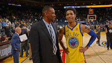 OAKLAND, CA - MARCH 29: Patrick McCaw #0 of the Golden State Warriors speaks with the media after the game against the Milwaukee Bucks on March 29, 2018 at ORACLE Arena in Oakland, California. NOTE TO USER: User expressly acknowledges and agrees that, by downloading and/or using this photograph, user is consenting to the terms and conditions of Getty Images License Agreement. Mandatory Copyright Notice: Copyright 2018 NBAE (Photo by Noah Graham/NBAE via Getty Images)