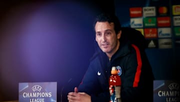 MADRID, SPAIN - FEBRUARY 13: Head coach Unai Emery of Paris Saint-Germain Football Club attends a press conference at Estadio Santiago Bernabeu ahead their Round of 16 first leg UEFA Champions League match against Real Madrid on February 13, 2018 in Madrid, Spain. (Photo by Gonzalo Arroyo Moreno/Getty Images)