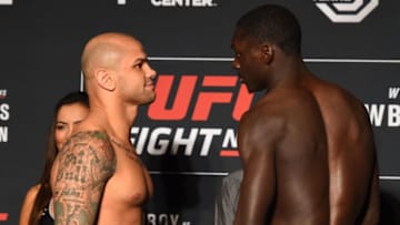 AUSTIN, TX - FEBRUARY 17: (L-R) Opponents Thiago Alves of Brazil and Curtis Millender face off during the UFC Fight Night Weigh-in at the JW Marriott hotel on February 17, 2018 in Austin, Texas. (Photo by Josh Hedges/Zuffa LLC/Zuffa LLC via Getty Images)