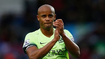 BIRMINGHAM, ENGLAND - NOVEMBER 08: Vincent Kompany of Manchester City applauds the fans following the Barclays Premier League match between Aston Villa and Manchester City at Villa Park on November 8, 2015 in Birmingham, England. (Photo by Laurence Griffiths/Getty Images)