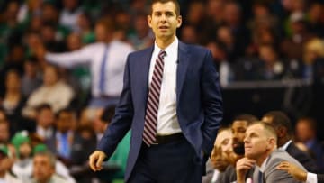BOSTON, MA - NOVEMBER 08: Head coach Brad Stevens of the Boston Celtics reacts during the first quarter against the Los Angeles Lakers at TD Garden on November 8, 2017 in Boston, Massachusetts. (Photo by Tim Bradbury/Getty Images)