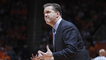 KNOXVILLE, TN - JANUARY 06: Head coach John Calipari of the Kentucky Wildcats reacts in the second half of a game against the Tennessee Volunteers at Thompson-Boling Arena on January 6, 2018 in Knoxville, Tennessee. Tennessee defeated Kentucky 76-65. (Photo by Joe Robbins/Getty Images)