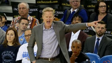 OAKLAND, CA - MARCH 24: Golden State Warriors head coach Steve Kerr reacts in the fourth quarter of their NBA game against the Detroit Pistons at Oracle Arena in Oakland, Calif., on Sunday, March 24, 2019. (Photo by Jane Tyska/MediaNews Group/The Mercury News via Getty Images)
