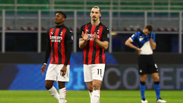 Zlatan Ibrahimovic (R) of AC Milan. (Photo by Marco Luzzani/Getty Images)