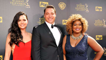 BURBANK, CA - APRIL 26: (L-R) Author/ TV personality Katie Lee, TV personalities/chefs Jeff Mauro and Sunny Anderson attend The 42nd Annual Daytime Emmy Awards at Warner Bros. Studios on April 26, 2015 in Burbank, California. (Photo by John Sciulli/Getty Images for NATAS)