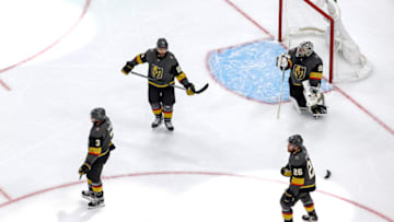 The Vegas Golden Knights react to their 3-2 overtime defeat against the Dallas Stars as they lose Game Five and the Western Conference Final. (Photo by Bruce Bennett/Getty Images)