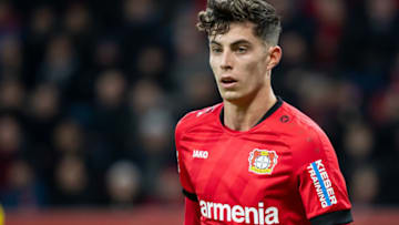 LEVERKUSEN, GERMANY - FEBRUARY 08: (BILD ZEITUNG OUT) Kai Havertz of Bayer 04 Leverkusen looks on during the Bundesliga match between Bayer 04 Leverkusen and Borussia Dortmund at BayArena on February 8, 2020 in Leverkusen, Germany. (Photo by DeFodi Images via Getty Images)