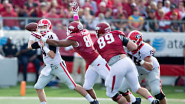 Georgia Bulldogs and Arkansas Razorbacks at War Memorial Stadium (Photo by Wesley Hitt/Getty Images)
