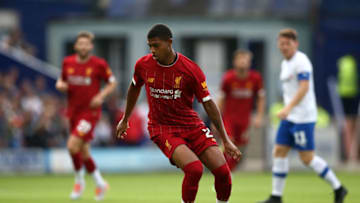 BIRKENHEAD, ENGLAND - JULY 11: Rhian Brewster of Liverpool in action during the Pre-Season Friendly match between Tranmere Rovers and Liverpool at Prenton Park on July 11, 2019 in Birkenhead, England. (Photo by Jan Kruger/Getty Images)