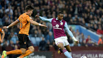 Birmingham, ENGLAND- October 15: Jonathan Kodjia of Aston Villa and Danny Batth of Wolverhampton Wanderers in action during the Sky Bet Championship match between Aston Villa and Wolverhampton Wanderers at Villa Park on October 15, 2016 in Birmingham, England (Photo by Nathan Stirk/Getty Images)