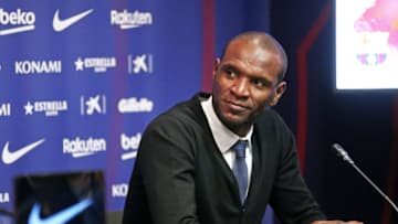 Eric Abidal during the presentation of Jean Clair Todibo as a new player of FC Barcelona, on 01 February 2019, in Barcelona, Spain. (Photo by Joan Valls/Urbanandsport /NurPhoto via Getty Images)