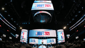 Jul 29, 2021; Brooklyn, New York, USA; General view of the stage at Barclays Center before the start of the 2021 NBA Draft. Mandatory Credit: Brad Penner-USA TODAY Sports