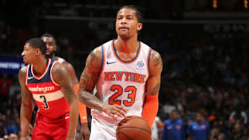 WASHINGTON, DC - MARCH 25: Trey Burke #23 of the New York Knicks shoots a free throw during the game against the Washington Wizards on March 25, 2018 at the Capital One Arena in Washington, DC. Copyright 2018 NBAE (Photo by Ned Dishman/NBAE via Getty Images)