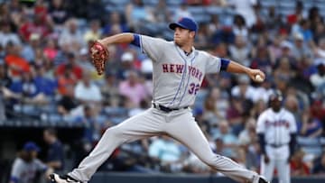 Jun 24, 2016; Atlanta, GA, USA; New York Mets starting pitcher Steven Matz (32) delivers a pitch to an Atlanta Braves batter in the third inning at Turner Field. Mandatory Credit: Jason Getz-USA TODAY Sports