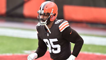 Jan 3, 2021; Cleveland, Ohio, USA; Cleveland Browns defensive end Myles Garrett (95) runs onto the field before the game between the Cleveland Browns and the Pittsburgh Steelers at FirstEnergy Stadium. Mandatory Credit: Ken Blaze-USA TODAY Sports