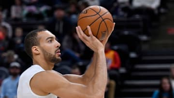 SALT LAKE CITY, UT - FEBRUARY 02: Rudy Gobert #27 of the Utah Jazz shoots during warm ups prior to a NBA game against the Houston Rockets at Vivint Smart Home Arena on February 2, 2019 in Salt Lake City, Utah. (Photo by Gene Sweeney Jr./Getty Images)